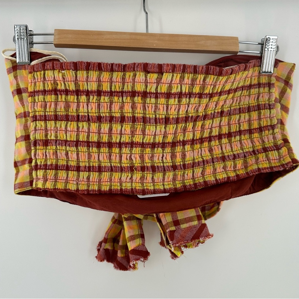 Free People NWT Salty Waters Bandeau Top Orange Motif Size Large - Picture 2 of 8